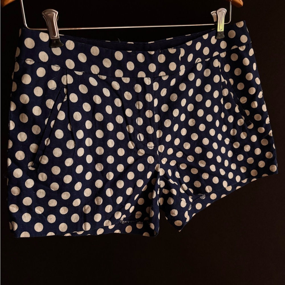 J. Crew High Waist Navy and Cream Polka Dot Shorts
